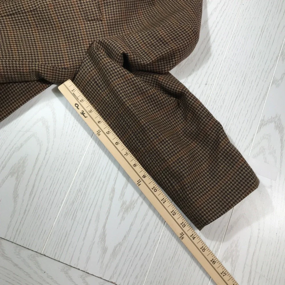 Vintage Jos A Bank Blazer 43R Wool Brown Houndstooth 2 Button Classic Sport Coat